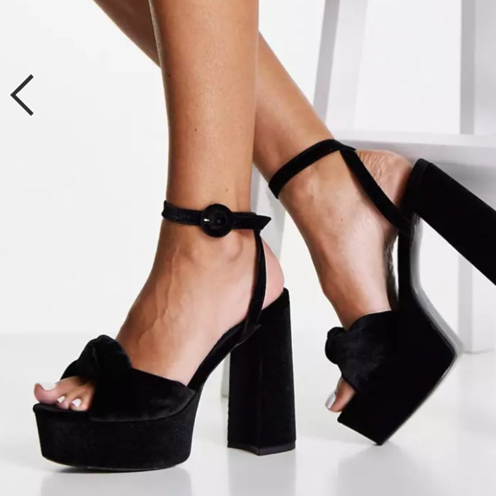 ASOS Note knotted platform heeled sandals in black